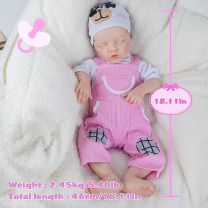 Reborn Baby Dolls Silicone Full Body 16.9in Weighted Real Life Closed-Eyes Girl Dolls Lifelike Newborn Baby Soft Body Flexible Limbs Not Vinyl