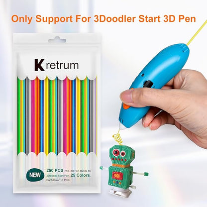 25 Colors 250 Strands 3D Doodler Refill Packs for 3Doodler Start+ Pen 2.5mm 3D Doodler Pen Refills PCL Only for 3Doodler Start+ Pen Each Color 10pcs Total 250 pcs