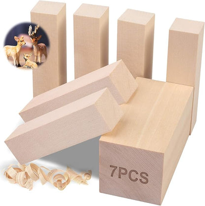 7Pcs Basswood Carving Blocks for Craft - Whittling Blocks for Beginner to Expert