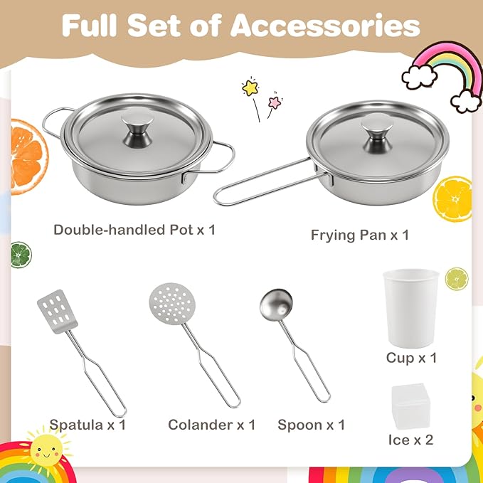 HONEY JOY Corner Play Kitchen, Large Wooden Pretend Toy Kitchen Set w/Lights, Ice & Coffee Maker, Range Hood, Chalkboard, Microwave, Cookware, Little Chef Kids Kitchen Playset for Toddlers (Espresso)