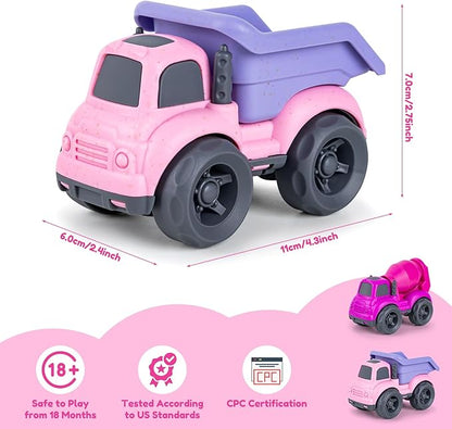 Dump Truck Toys for 3 Year Old Boys, BPA Free, Phthalates Free, PVC, Dump Truck, Mixer Cement, Easter Christmas Birthday Gifts for 2 3 4 Year Boy Girl. Dishwasher Safe,Recycled Plastic (Pink)