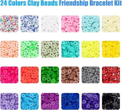 Ybxjges Clay Beads Bracelet Making Kit, 3800Pcs Polymer Flat Beads for Jewelry Making Heishi Beads for Friendship Bracelet Kit with Charm Kit for DIY Crafts Gifts for Girls Age 6-12