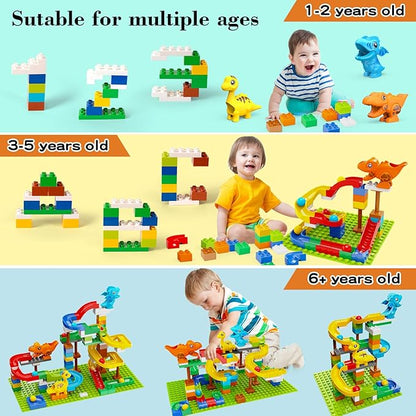 Building Blocks for Kids Toddlers 3 4 5 6 7 8+ Year Old, 127-piece Large Classic Building Bricks, Dinosaur Marble Run with 2 Baseplate for Boys Girls All Ages, Compatible with All Major Brands