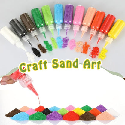 Relaxgiant 74 Pcs Shell Shaped Sand Art Bottle Necklace Kits Include Plastic Sand Art Bottles Necklace, 12 Colored Art Sand, Mini Plastic Funnels for DIY Art Class Crafts Supplies
