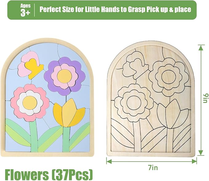 Jigsaw for Baby Boys, Wooden Puzzles for Toddlers 3-5, Boys Girls Birthday Gift for Kids Ages 4-6, Toddler Puzzles Montessori Toys for 3 Year Old, Great Gifts for 3+ Year Olds (Flowers)