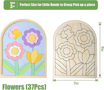 Jigsaw for Baby Boys, Wooden Puzzles for Toddlers 3-5, Boys Girls Birthday Gift for Kids Ages 4-6, Toddler Puzzles Montessori Toys for 3 Year Old, Great Gifts for 3+ Year Olds (Flowers)