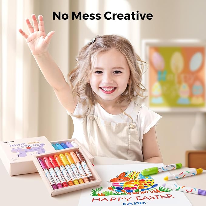 Tempera Paint Sticks, 16 Colors Jumbo Paint Sticks for Kids, Washable Quick Drying, Non-Toxic, Toddler Art Supplies for Paper Stone Wood Canvas, Easter Gifts for Kids