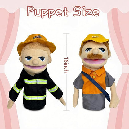 Hand Puppets Professional Characters, Fireman and Postman Role-Playing Storytelling Hand Puppet for Kids Age 4-8 Puppets with Movable Mouths and Control levers