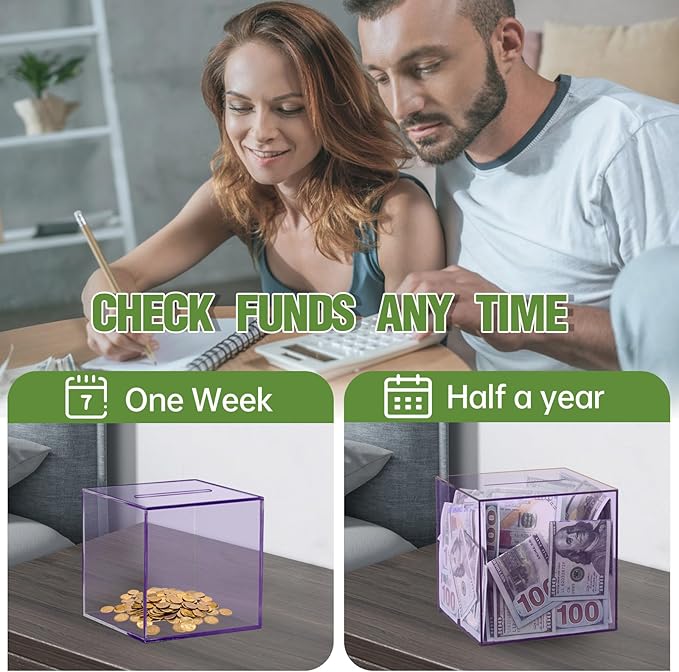 Clear Piggy Bank for Adults/Kids, Acrylic Unopenable Money Box for Cash Coin Saving, Must Break to Open, Money Saving Jar for Adults Boys Girls, Size 4.72''