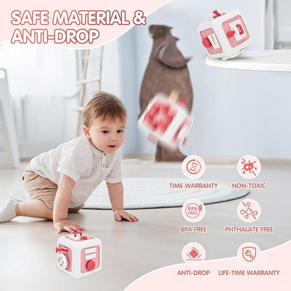 Toys for 1 Year Old Boy Girl, Montessori Busy Board Busy Cube, Travel Toys for Toddlers 1-3, 1 Year Old Girl Boy Gifts, Pink