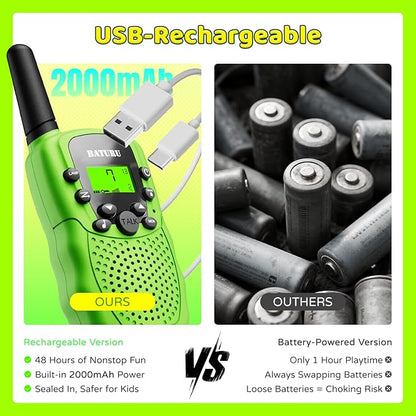 BATURU Rechargeable Walkie Talkies for Kids 3 Miles Long Range, 22 Channels Walkie Talkie with Clear Sound, Battery-Saving Kids Walkie Talkies 3 Pack, Stocking Stuffers for Girls Boys Age 5-10