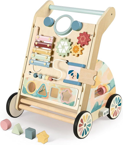 Wooden Baby Walker, Detachable Activity Busy Board, Baby Walking Toys Push Walkers for Babies 6-12 Months