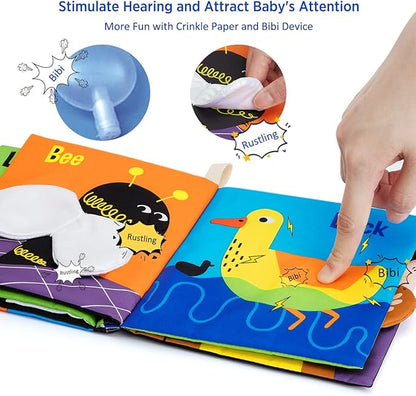 beiens Soft Baby Books, High Contrast Black and White Books NonToxic Fabric Touch and Feel Crinkle Cloth Books Early Educational Stimulation Toys for Infants Toddlers, Baby Girl & Baby Boy Gift Animal