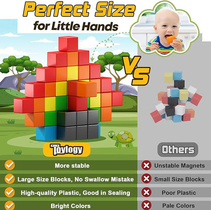 48PCS Magnetic Blocks for Toddlers Toys, Large Magnetic Cube Toy for Sensory STEM Education Preschool Magnet Toys for 3 4 5 6 Year Old Boys and Girls, Compatile with Mine Magnet World