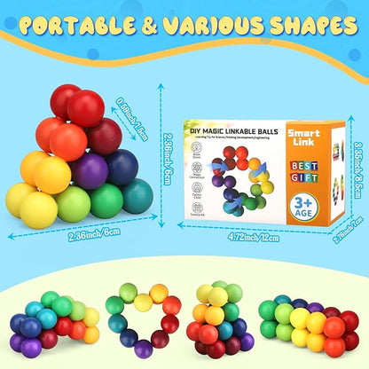 3 PCS Colorful Ball Fidget Ring Toy for Kids Toddlers, Fidget Chain Airplane Car Travel Trip for Age 3-8, Rainbow DIY Sensory Puzzle Toy for Easter Eggs Basket Stuffer Gifts