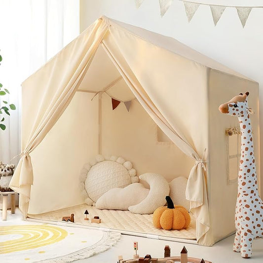 Kids Play Tent with Padded Mat, Large Kids Tent Indoor Play Cottage, Play House Playhouse Castle for Girls Boys