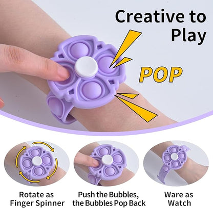Push Pop Bubble Sensory Fidget Bracelet, Fidget Spinner Pop Toys for Kids and Adults, Silicone Anxiety Stress Relief pop it Bracelets (Blue)