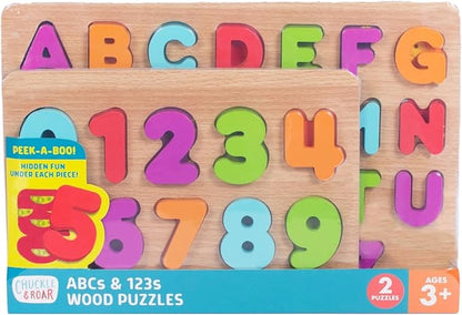 Chuckle & Roar Wooden Puzzle ABC and 123 Theme 2 Pack