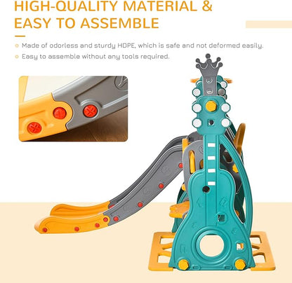 Qaba 4 in 1 Toddler Swing and Slide Set, Kids Slide for Aged 1.5-3 with Climber, Ultra-Safety, Basketball Hoop, Baby Playground Set, Fun Indoor/Outdoor Playset Exercise Toy
