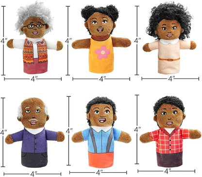 Finger Puppet Family Finger Puppet,6pcs Cute Puppet Mini Plush Toys Teaching Show,Soft Puppet for Kids Family Members Role Playing Birthday Party (African Style)