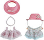3PCS Pink Doll Outfit Set – Pink Dress, Straw Hat & Flower Necklace – 17cm Doll Clothes and Accessories – Clothes Set for Plush Figures – Only Accessories