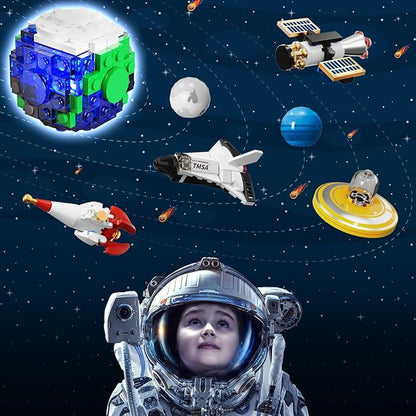 Planet Rotatable Space Sets with Light - Earth & Moon Space Exploration Building Toys with Shuttle Spaceship Science Kits Building Blocks Gifts for Kids Age 8+ Years Old Boys Girls(554 PCS)