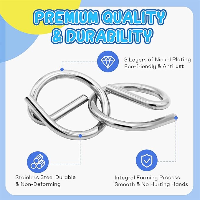 Metal Wire Puzzle Set，Brain Teaser Metals Puzzle ，Chinese Ring Magic Trick Toy for Party Favor Kids 7-14 and Adults Challenge (A(Metal))
