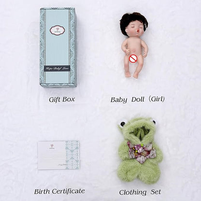 Reborn Baby Doll 10 Inch – Realistic Vinyl Sleeping Girl in Soft Green Frog Outfit – Comfort Doll Gift for Girls & Collectors