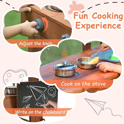 Mud Kitchen for Kids Outdoor 31.5in, Wooden Play Kitchen with Accessories for Kids Play Kitchen Set with Sink, Faucet, Plants Observation Room for Backyard Garden
