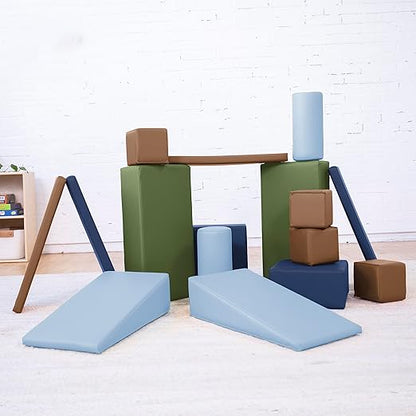 ECR4Kids SoftZone Soft Builder Blocks, Foam Shapes, Earthtone, 16-Piece