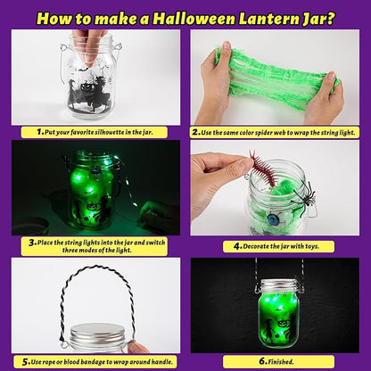 Halloween Craft for Kids,4PCS Halloween Mason Jar Kit with Accessories for Kids DIY,Halloween-Theme Art Activities Supplies Gifts for Kids Aged 4-12,Party Decoration Classroom Trick or Treat