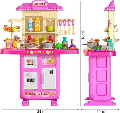 TEMI Pretend Food Kitchen Toys for Girls Age 3 4 5 6 7 8 - Kitchen Accessories Platset with Sound and Light, Cutting Food Toy, Pretend Play for Kids, Indoor Outdoor Cooking Set, Birthday Gifts 8-9
