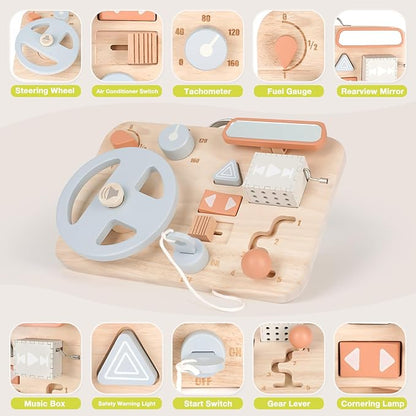 Vanplay Montessori Busy Board for Toddlers - Wooden Montessori Toys, Aesthetic Sensory Activity for Fine Motor Skills, Travel Busy Board Educational Sensory Toys for Boys and Girls