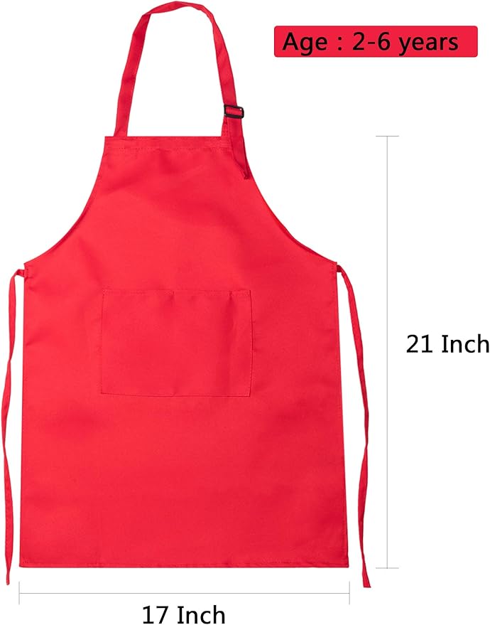 8 Set Kids Apron and Chef Hat Set Kids Apron with 2 Pockets Adjustable for Boys Girl's Cooking Baking Painting (Multi-Color,S for 2-6 Age)