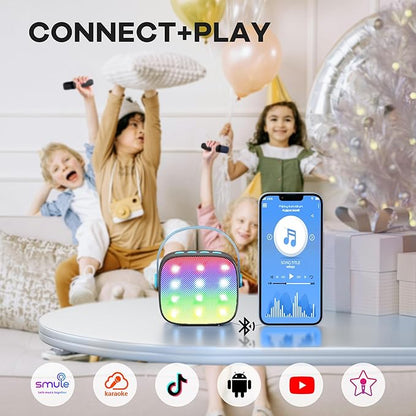 Mini Karaoke Machine with 2 Wireless Microphones, TOP Kids Gifts for Girls Ages 3, 4, 5, 6, 7, 8, 9,10,11,12 +Year Old, 4-12 Years Old Birthday Toy Gift for Girls Boys Party (Black Blue)