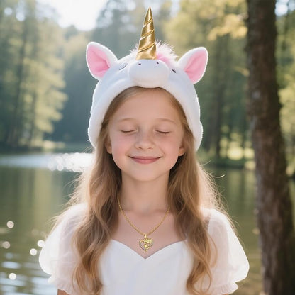 Unicorn Necklaces for Teen Girls Kids - Colorful CZ 18K Gold Plated Heart Initial Necklaces for Women Gold Jewelry Birthday Unicorn Gifts for Girls 6-8 Women