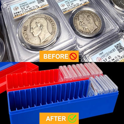 MUDOR 2 Pack Coin Slab Storage Box, Plastic Coin Slab Holder for Coin Collectors, Coin Holder Case Compatible with 20 Slab PCCB PCGS Coin Holders, Olny Box