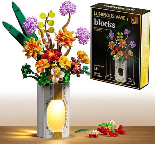 Flower Bouquet Building Set for Adults, 890 PCS Botanical Collection-Inspired Brick Floral Gift with Vase, Flower Vase Display Set for Home Decor