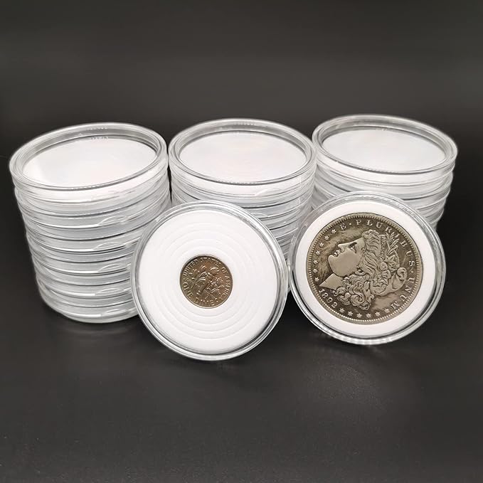 20pcs Clear Plastic Coin Capsules, Coin Collection Case of 5 Size with Adjustable Gasket for Coin Collection American Silver Eagle Liberty Coin &JFK Half Dollar & Bitcoin (18/23/28/33/38mm)-20pcs