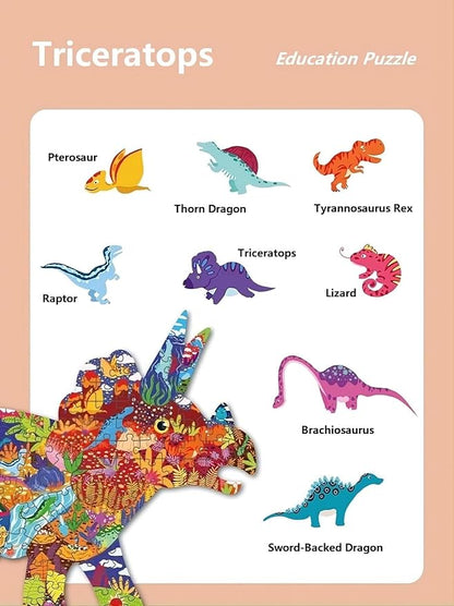 PINU Jigsaw Puzzles for Kids Ages 3-5, 6-8, 8-10, Children Colorful Fun Animal Shaped Puzzle Learning Educational Toys Gifts Games for Boys and Girls (Triceratops-150 PCS)
