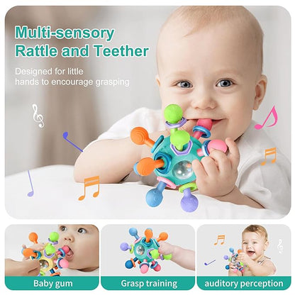 Baby Montessori Teething Toys for 0-6 6-12 Months Infant Teethers Sensory Toys for Babies 0 3 6 9 12 18 Months Learning Developmental Chew Rattle Toys Shower Gifts for 1 2 Year Old Girls Boys White