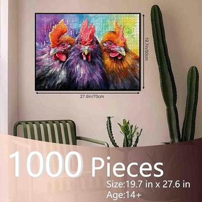 Tucocoo 1000 Piece Jigsaw Puzzles for Adults Watercolor Chickens Painting Jigsaw Puzzle Funny Farm Animals 1000 Pieces Puzzles for Game Nights Roosters Colorful Art Wall Decor DIY Craft Puzzle Gifts