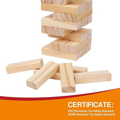 GOTHINK Tumble Tower Game for Kids and Adults, 54pcs Wooden Board Stacking Game for Family Games Night, Classical Wood Blocks Game, Standard Size