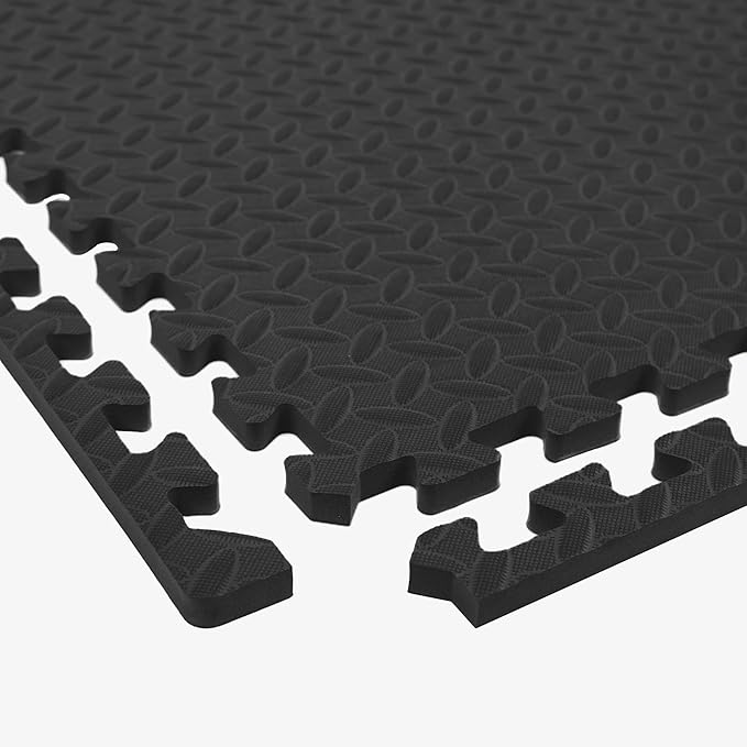 IncStores 1/2 Inch Thick Diamond Soft Foam Flooring Tiles | High-Density Interlocking Foam Tiles for Rugged Style in Your Home Gym, Playroom, and More | Black, 9 Tiles