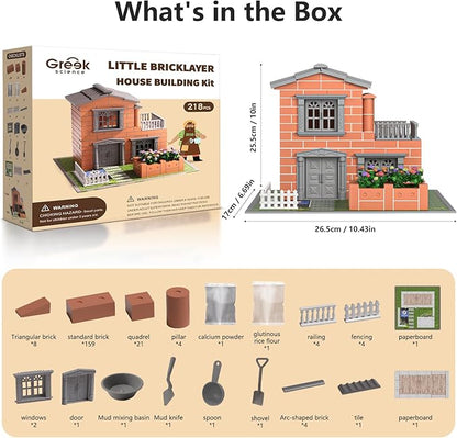 Mini House Building Kit for Kids Age 8+ - Block Building Toys with Real Mini Bricks, STEM Creative Gifts for Boys Girls- DIY Tiny House Construction Set