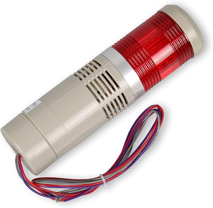 Industrial 1-Layer Stack LED Warning Light with Buzzer for Safety, 110V, 2W, Round, Plastic