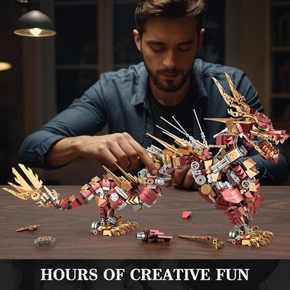 HIGH GODO Dragon Building Blocks Sets for Adults, Red Mechanical Dragon Animal Building Model Collectible Display Toys, Cool Toys Gifts for Fans Teens 14+ (1596 Pieces)