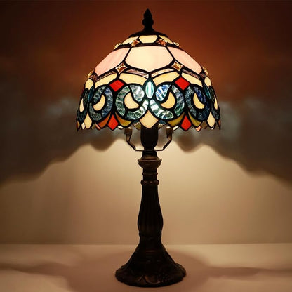 Small Tiffany Lamp Mini Accent Table Lamp Stained Glass Desk Memory Lamp Sympathy 8X14.5 Inch (Pink Baroque Style)