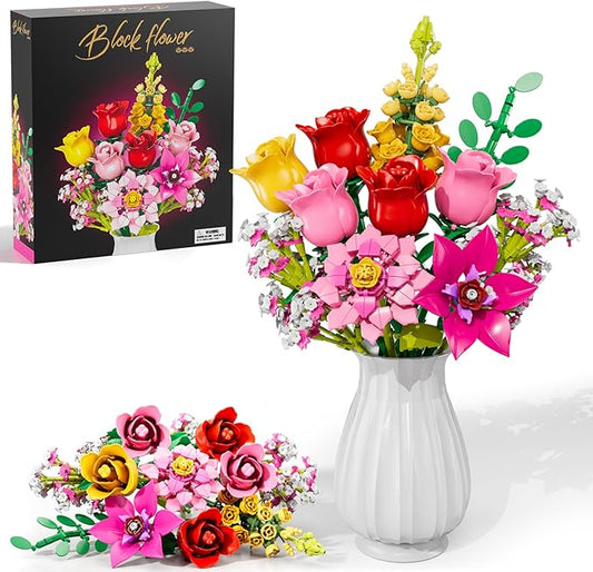 Utbttor Flowers Bouquet Building Set - Roses Flowers Set for Adults, 765 PCS Botanical Collection Building Block Toy, Home Decor Ornaments,Gifts for Anniversaries/Birthday, for Women and Kids 6+