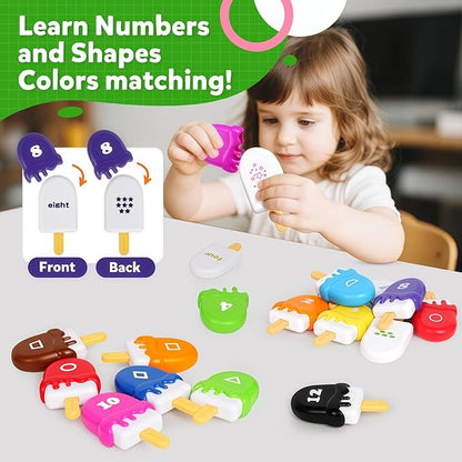 Ice Cream Toy Set - Number & Shape Sorting Stacking Bucket for Toddlers - Educational Counting Color Recognition - Montessori Math Learning Toys for Kids Ages 3+Year Old